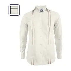SON DOS - Camisa guayabera marfil bordada manga larga dos bolsillos para hombre