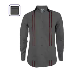 SON DOS - Camisa guayabera ocasión gris oscuro bordada con bolsillos manga larga
