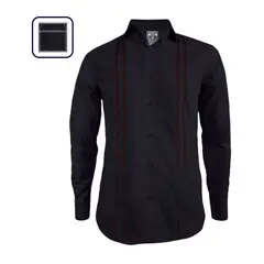SON DOS - Camisa guayabera en negro bordada con bolsillos manga larga hombre