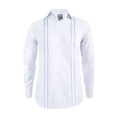 SON DOS - Camisa guayabera ocasión blanca bordada azul claro manga larga hombre