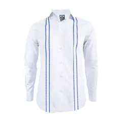 SON DOS - Camisa guayabera ocasión blanca bordada azul rey manga larga hombre