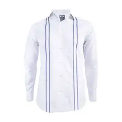SON DOS - Camisa guayabera ocasión blanca bordada azul oscuro manga larga hombre