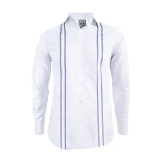 SON DOS - Camisa guayabera ocasión blanca bordada azul oscuro manga larga hombre