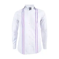 SON DOS - Camisa guayabera blanca bordada morado también tallas grandes hombre
