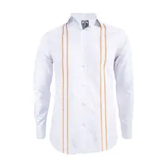 SON DOS - Camisa guayabera blanca bordada naranja sin bolsillos manga larga