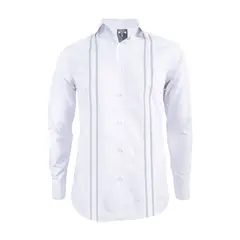 SON DOS - Camisa guayabera blanca bordada color gris sin bolsillos manga larga
