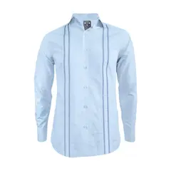 SON DOS - Camisa guayabera ocasión azul bordada manga larga hombre