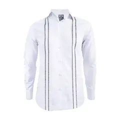 SON DOS - Camisa guayabera blanca bordada sin bolsillos manga larga