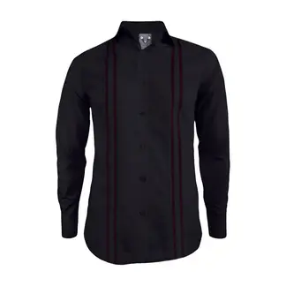 SON DOS - Camisa guayabera negra bordada también en tallas grandes