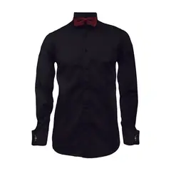 SON DOS - Camisa smoking negra puño para mancornas manga larga hombre