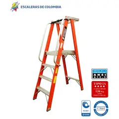 ESCALERAS DE COLOMBIA - Escalera Certificada Tipo Tijera Plataforma En Fibra De Vidrio 4 Pasos / 1.20Mts 136kg