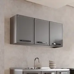 BERTOLINI - Mueble Gabinete superior de cocina 120cm en Acero 3 puertas Gris