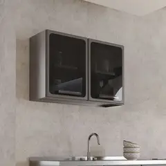 BERTOLINI - Mueble Gabinete superior cocina 80cm en Acero Vidrio y Manijas de Lujo