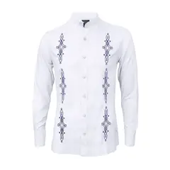 SON DOS - Camisa guayabera lino blanco bordada manga larga hombre
