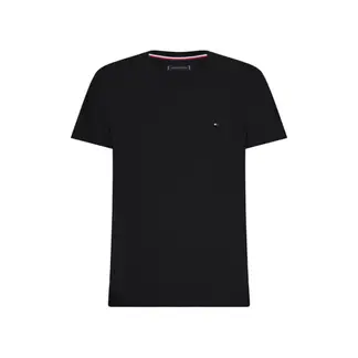 TOMMY HILFIGER - Camiseta Negra Slim Fit Cuello en V Esencial Algodón