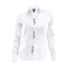 SON DOS - Camisa blusa blanca bordada color azul en algodón manga larga mujer