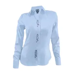 SON DOS - Camisa blusa azul claro bordada en algodón manga larga mujer