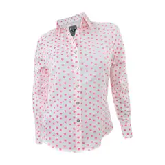 SON DOS - Camisa blusa blanca estampada en fucsia manga larga mujer