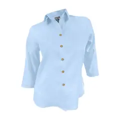 SON DOS - Camisa blusa lino azul claro con bolsillos manga tres cuartos mujer