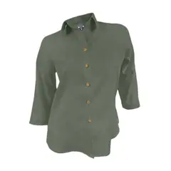 SON DOS - Camisa blusa lino verde hoja manga tres cuartos tallas grandes mujer