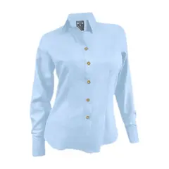 SON DOS - Camisa blusa lino azul claro sin bolsillo manga larga mujer
