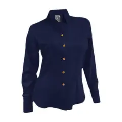 SON DOS - Camisa blusa lino azul oscuro casual manga larga para mujer