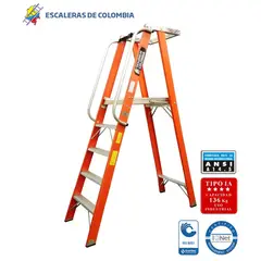 ESCALERAS DE COLOMBIA - Escalera Certificada Tipo Tijera Plataforma En Fibra De Vidrio 5 Pasos / 1.50Mts 136kg