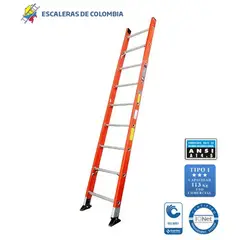 ESCALERAS DE COLOMBIA - Escalera Certificada Tipo Sencilla En Fibra De Vidrio 9 Pasos / 2.70Mts 114kg