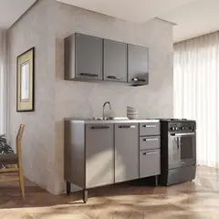 BERTOLINI - Cocina Integral de lujo en ACERO 120cm incluye lavaplatos central Gris