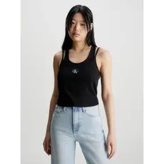 CALVIN KLEIN - Camiseta De Tirantes Acanalada De Dos Capas Mujer Negro
