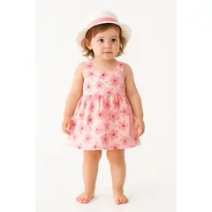 LUSOLSI - Vestido Niña Algodón + Sombrero Suave y Fresco
