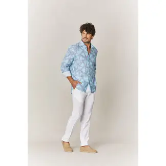 SOLOIO - Camisa de lino estrella marina turquesa