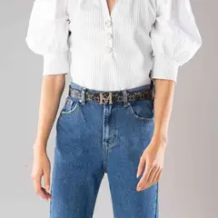 MARIO HERNANDEZ - Cinturon mujer casual monograma doble faz 3 cm negro primario