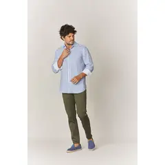SOLOIO - Camisa de lino rayas celestes