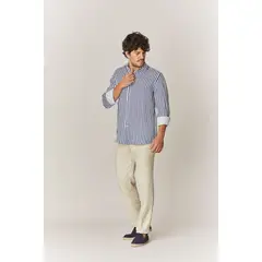 SOLOIO - Camisa de lino rayas marino