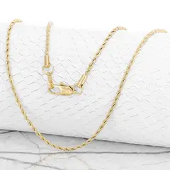 GLEAM GOLD - Cadena Oro Laminado 18 Kilates Unisexo Tejido Lazo 2 MM 65 CM_.