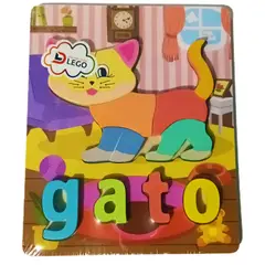 GENERICO - Rompecabezas Madera Montessori Gato Con Fondo Para Niños