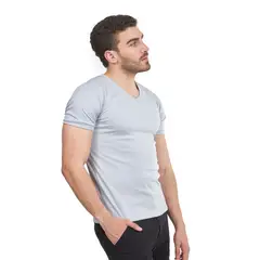 SANTANA - Camiseta Hombre Cuello en V Manga Corta Gris Claro