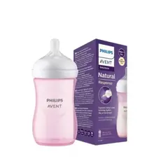 PHILIPS AVENT - Tetero Natural Response Válvula Anticólicos Rosa 9oz 1m+ Flujo Medio Avent