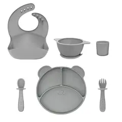 GENERICO - Kit Alimentación Bebe Vajilla En Silicona libre BPA GRIS-