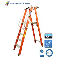 ESCALERAS DE COLOMBIA - Escalera Certificada Tipo Tijera Plataforma En Fibra De Vidrio 5 Pasos / 1.50Mts 114Kg