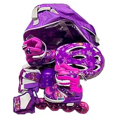 GENERICO - Kit Patine Ajustable Frozen Niña Proteccion Luz 27-30 Morado