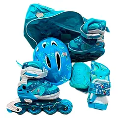 GENERICO - Kit Patines Ajustables Frozen Niñas Proteccion Casco Luces