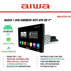 AIWA - Radio Carro Android Wifi GPS Pantalla 9 Pulg Bluetooth AW-A709-ID