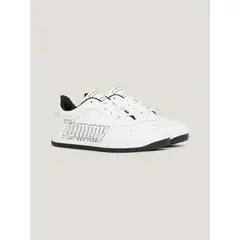 TOMMY HILFIGER - Tenis Cuero Con Logo A Contraste Hombre Blanco
