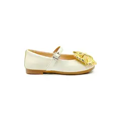 PAPOS - Baletas Bella Damita Beige y Dorado - Crema
