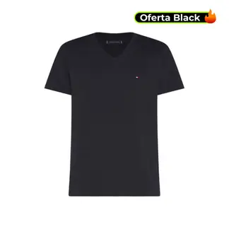 TOMMY HILFIGER - Camiseta Slim Fit Azul Cuello En V Esencial Algodón Para Hombre