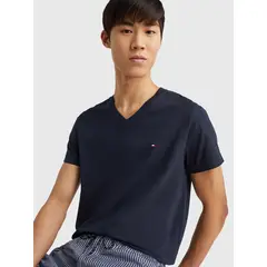 TOMMY HILFIGER - Camiseta Slim Fit Azul Cuello En V Esencial Algodón Para Hombre