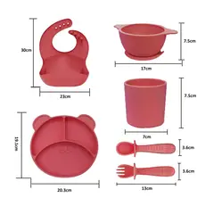 GENERICO - Kit Alimentación Bebe Vajilla En Silicona libre BPA ROSADO