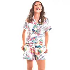 SELTIKA - Pijama Mil Viajes camisa manga corta y short - En seda